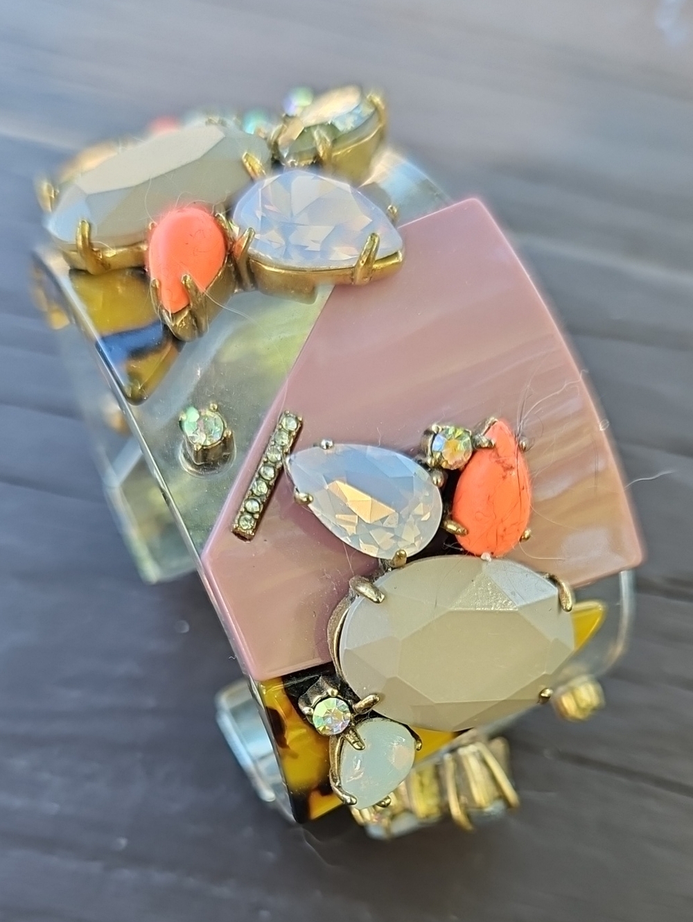 J. Crew Pink & Coral Statement Cuff Bracelet with Faceted Crystals